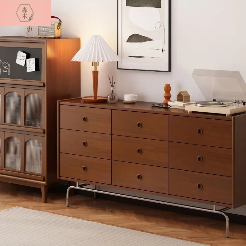 Medieval solid wood nine-chest cabinet, bedroom, bedside dining side cabinet, living room, solid wood six-chest cabinet