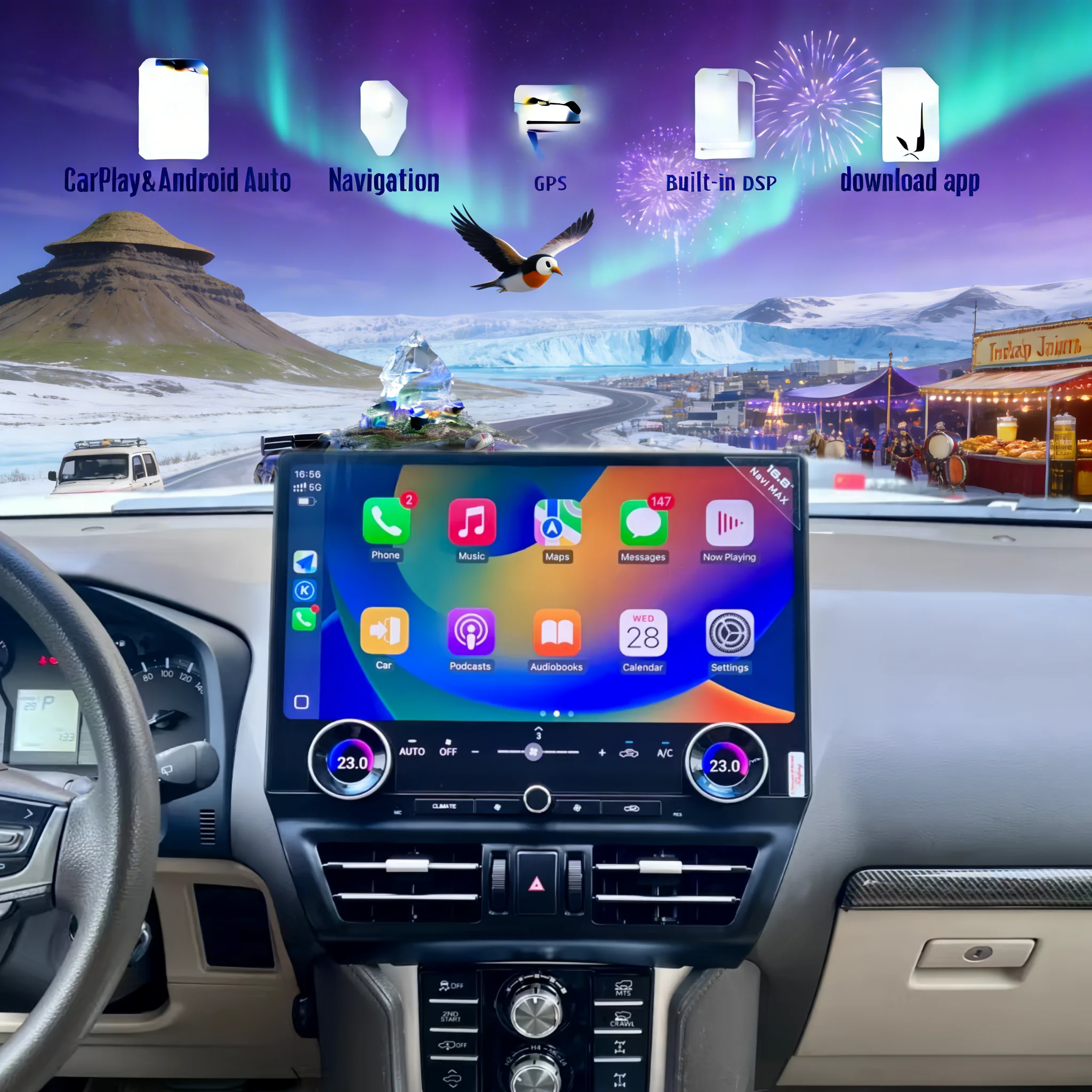 

19.8" Android 14 Carplay Auto Car Radio For Toyota Land Cruiser J200 LC200 2008-2021 Screen Multimedia Stereo Player GPS Head