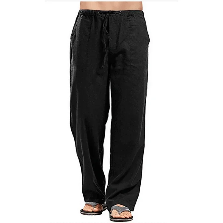 Heren Katoenen Linnen Broek Zomer Effen Kleur Ademende Linnen Broek Mannelijke Casual Elastische Taille Fitness Broek