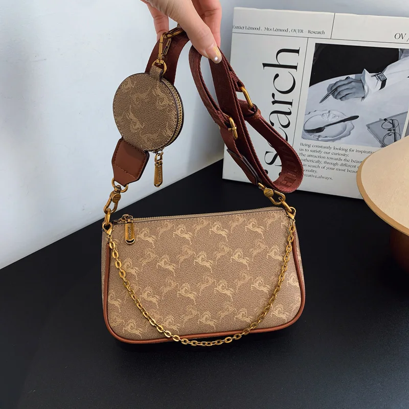 

Роскошная винтажная сумка с принтом 2025 года | Квадратный кошелек с широким ремешком для женщин | Элегантная сумка через плечо и через плечо