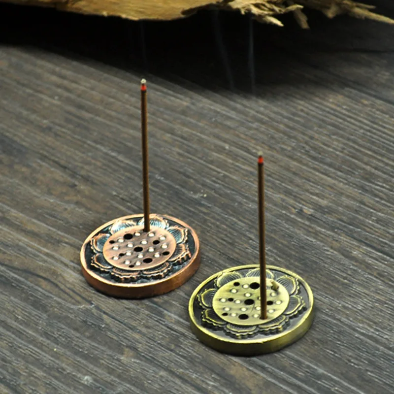 Vintage Copper Lotus Incense Holder Multi Hole Stand Indoor Aromatherapy Censer
