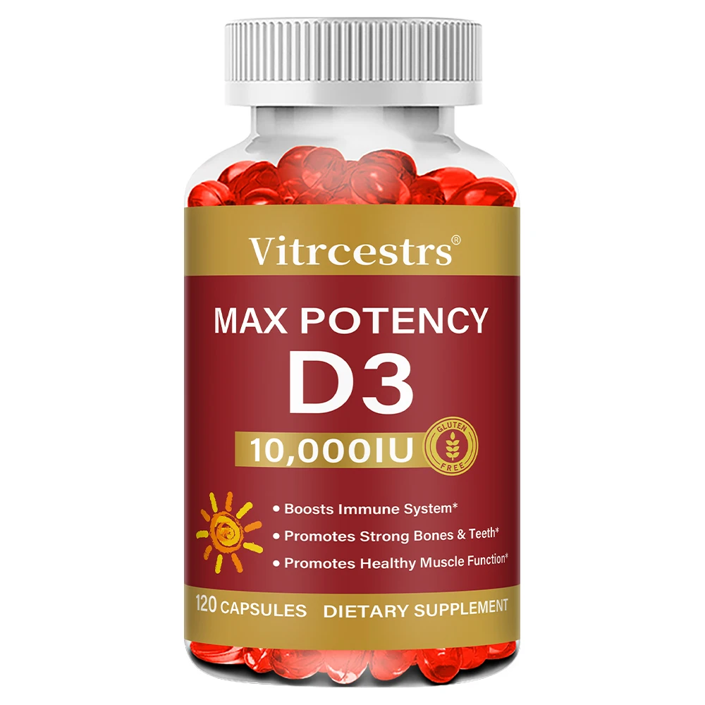 High-Potency Vitamin D Supplement 10000 IU, Supports Muscle Function, Bone Health, Immune & Nail Health, Non-GMO Gluten-Free
