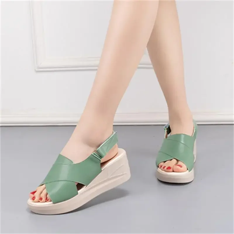 Women Genuine Leather Sandals Peep Toe Platform Wedges High Heel Sandals Espadrille Buckle Sandals Lady Summer Shoes