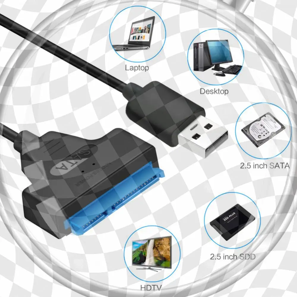 

USB 2.0 to SATA 22Pin Adapter Copper Wire Core and ABS Cable HDD SSD External Hard Drive Converter Wire Apply 2.5 inch SSD