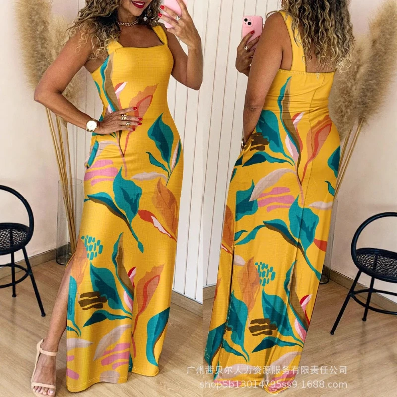 

Dress Women Long Dresses Print Floral Sexy Vestidos Streetwear Backless high waist Sleeveless Elegant Splice Y2k Party Summer