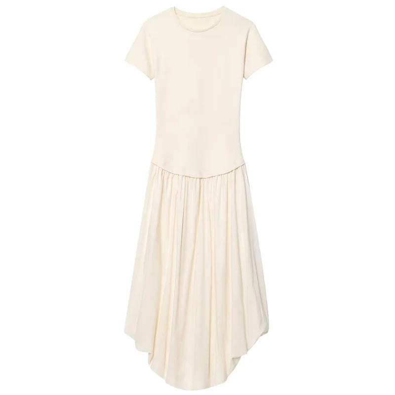 HXAO 2025 فساتين بالون نسائية صيفية أنيقة للحفلات المسائية فساتين طويلة أوف وايت مرقعة بأكمام قصيرة فستان أنيق #2