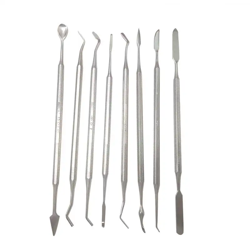 8Pcs Dental Composite Fillig Instrument Filler Spatula Amalgam Plastic Double Ends Stainless Steel Blending Knife Wax Kni