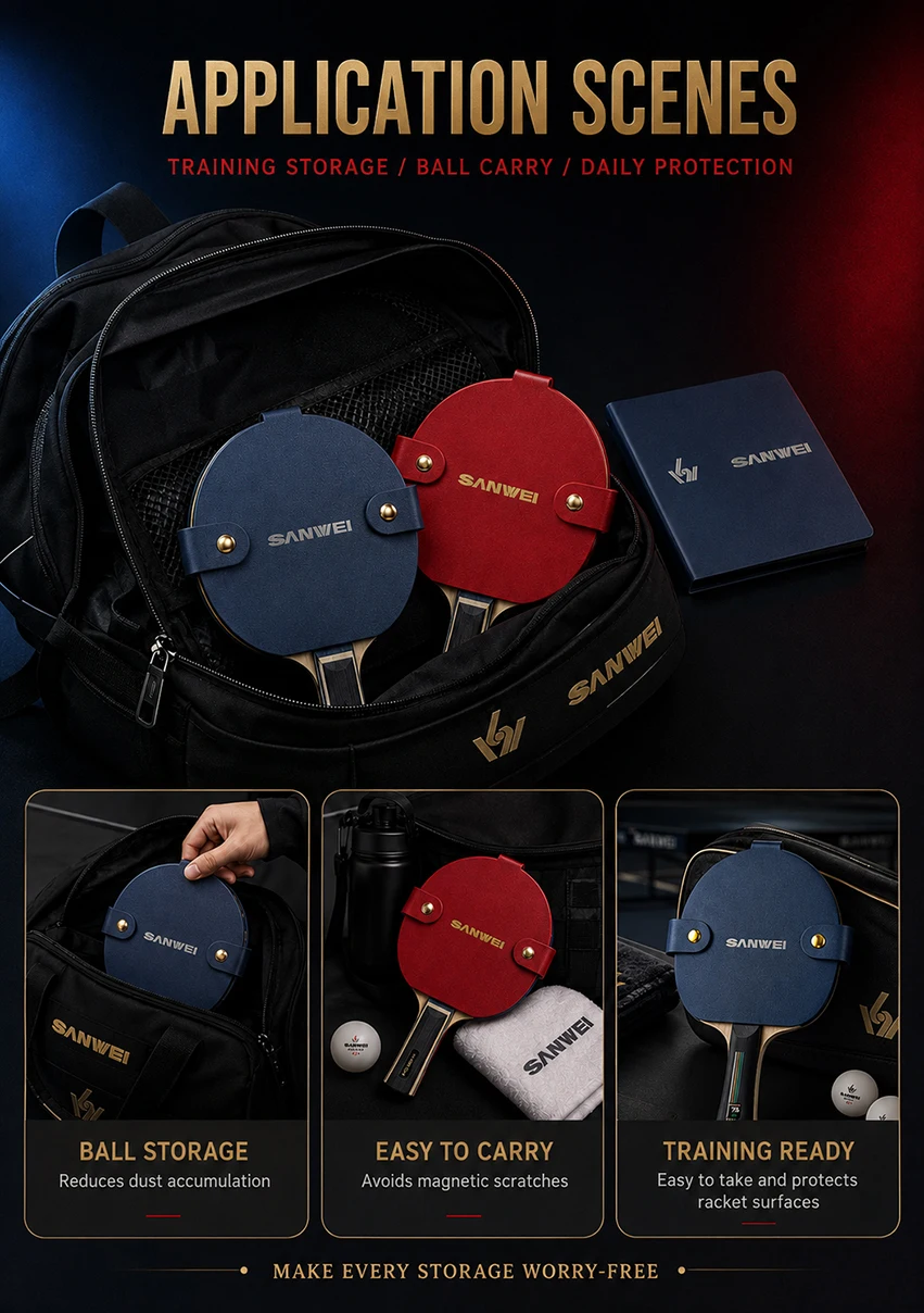 SANWEI Tischtennis-Schutzhülle/Tischtennistasche/Tennisschlägerhülle/PVC-Ping-Pong-Schlägerhülle/Halb-Schutzhülle – Detail 6