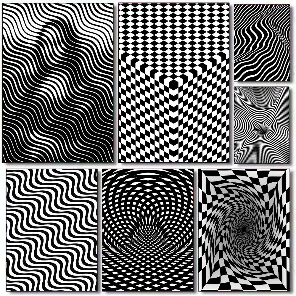 Schwarz-weißes optisches Illusionswellen-Gemälde, Kalligraphie, moderne ästhetische Leinwand-Wandkunst, Druck für Wohnzimmer-Dekoration