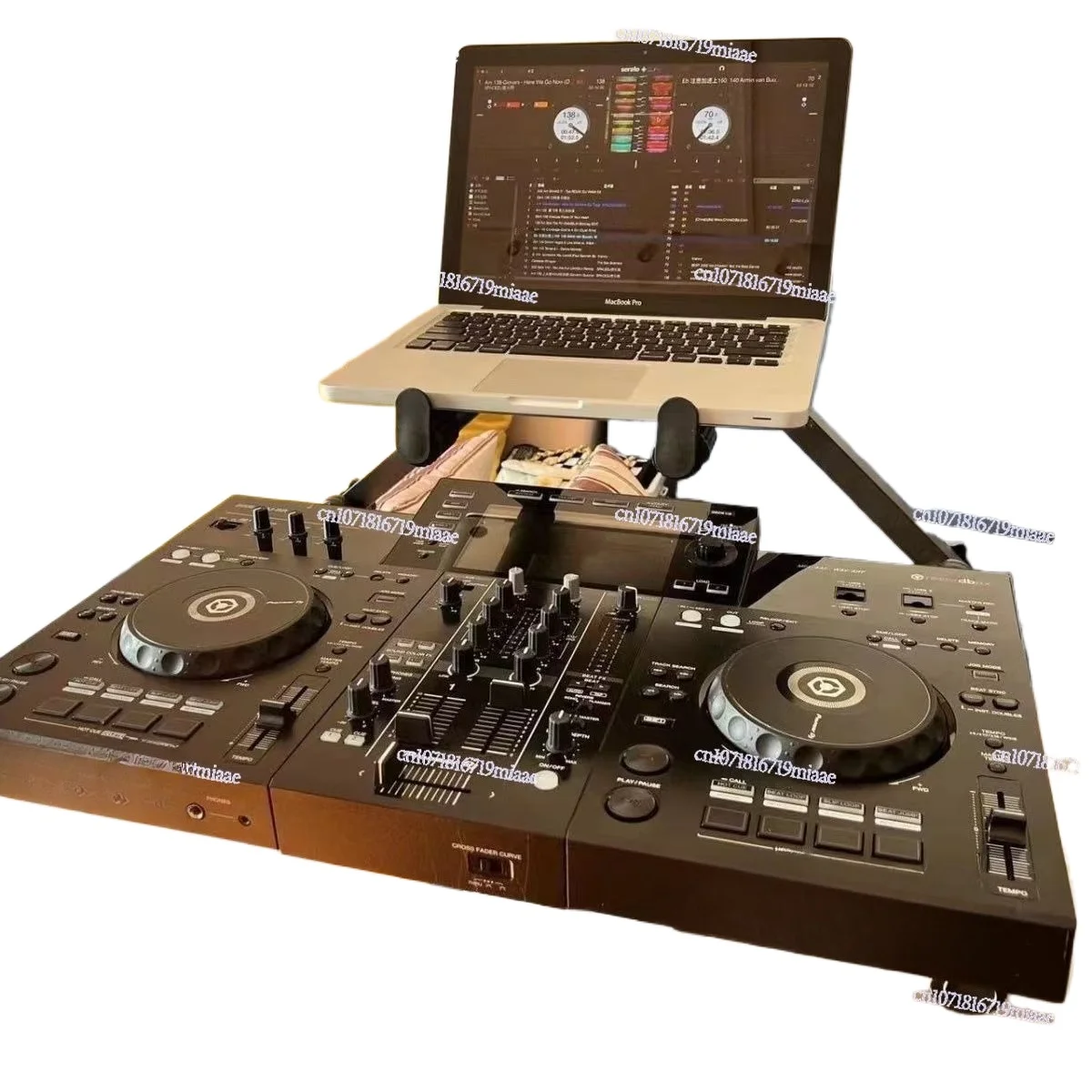 

DJ Turntable Digital Controller Stand with Keyboard Piano X-Shaped Dual Instrument Rack