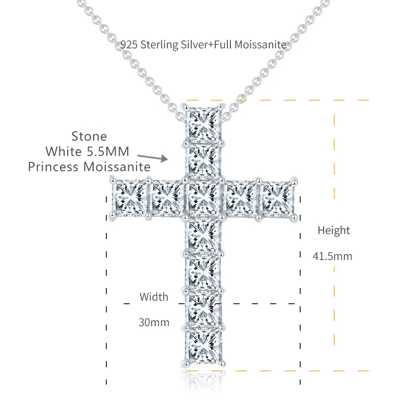 HanYu High Quality Wholesale Sterling Silver 925 White Mossanite Cross Pendant Jewelry