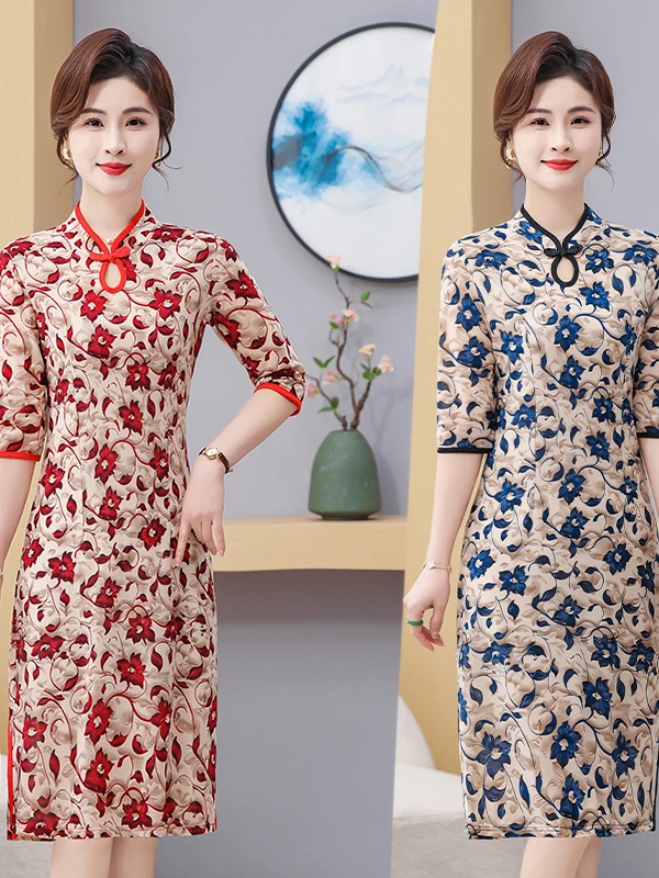 

Весенне-летний тонкий топ-ципао с коротким рукавом в новом китайском стиле для женщин среднего и старшего возраста: модный и элегантный.