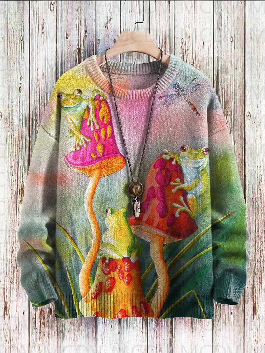 Christmas Cute Dog Colorful Art Pattern Print Casual Knit Pullover Sweater Men's For Women's Pullover