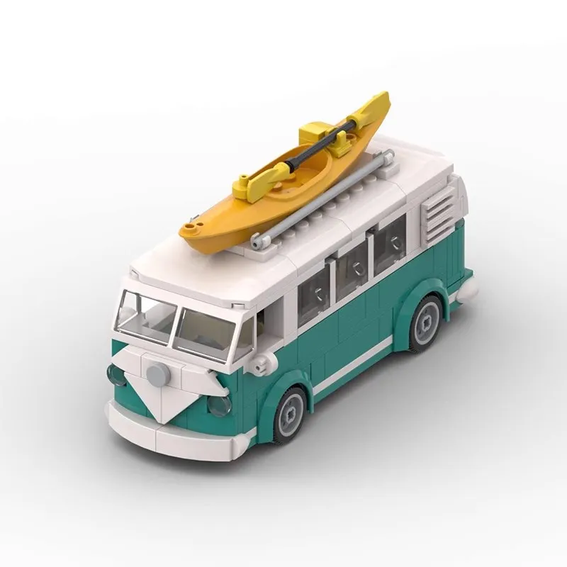 Bricklink MOC voiture technique 10220 VW T1 Turquoise camping-car Van City Camp camion ensembles avec boîte blocs de construction jouets cadeau de noël
