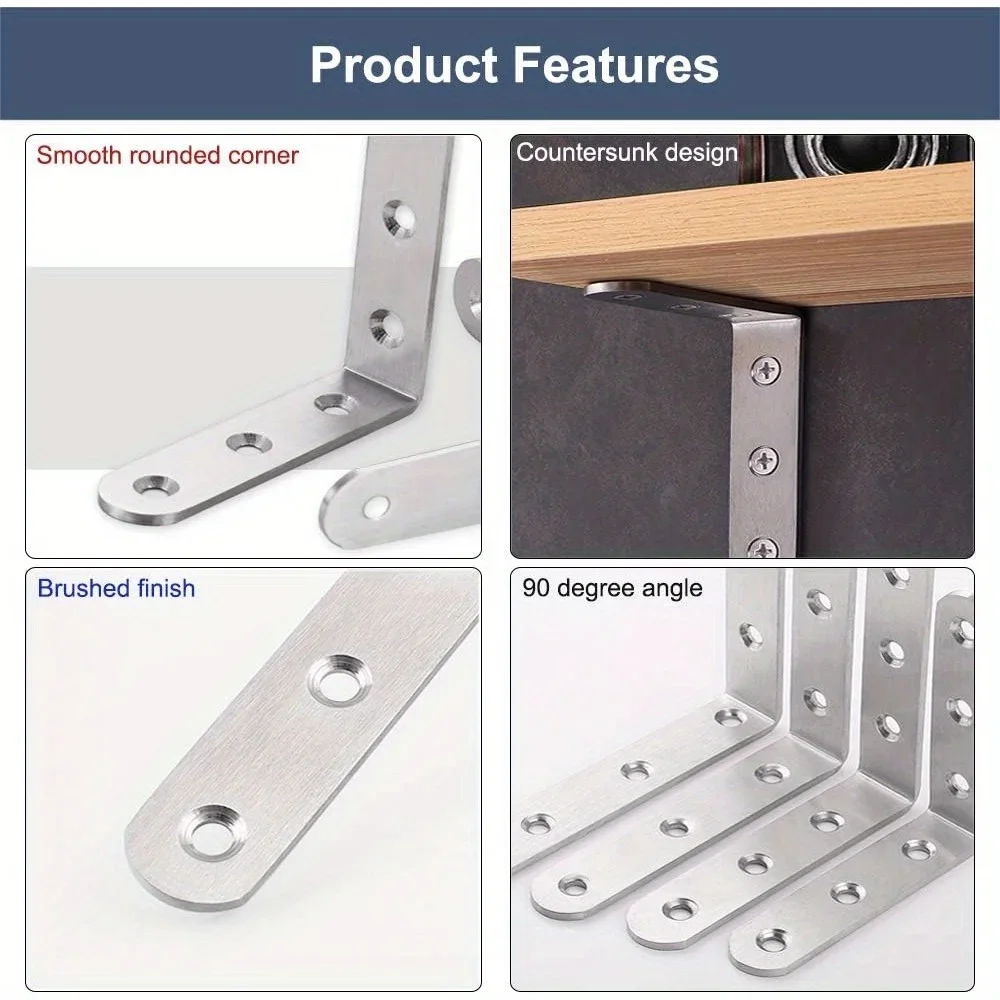 

10 Pcs L Bracket Corner Braces Stainless Steel Heavy Duty Shelf Bracket Wall Hanging Support 90 Degree Angle Brackets
