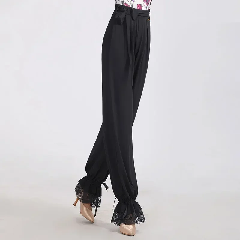 Elastic Waist Latin Dance Practice Pants Shrinking Lace Trousers Ballroom Dance Ladies Pants Women Clothing