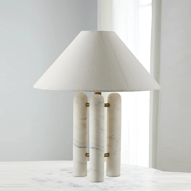 French Light Luxury Natural Marble Table Lamp Modern Simple Living Room Bedroom Bedside LED Table Lamps