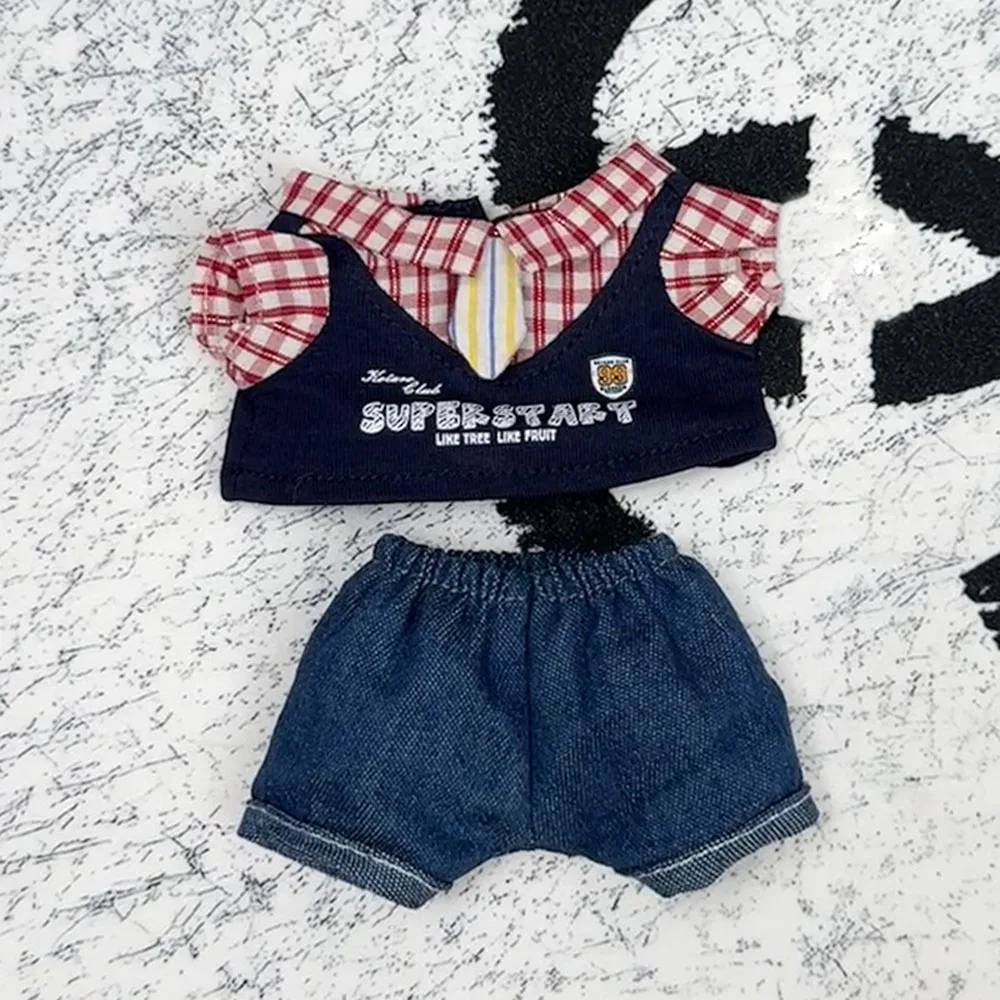 [No Doll] Clothes Set For Labubu Red Grid Fake Two Pieces Uniform Cloths V1/v2/v3 Baby Clothes Cool Fashion Clothes Accessories