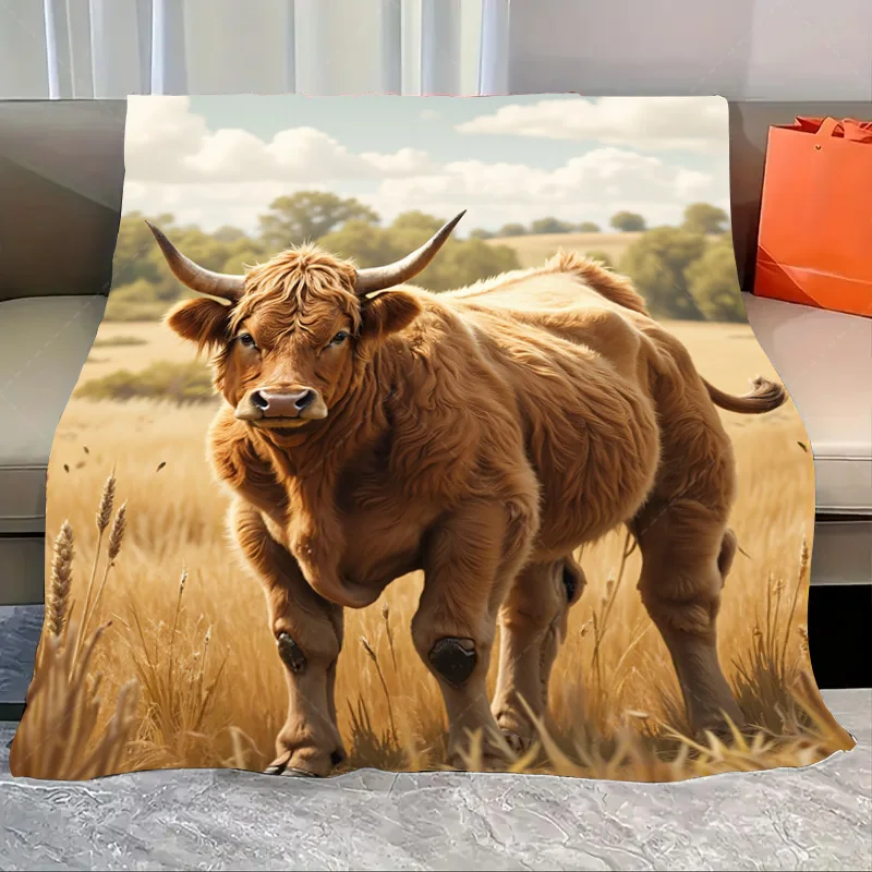 

1 шт. фланелевое одеяло в деревенском стиле Highland Cow Blanket - уютное одеяло в стиле фермерского дома для декора гостиной