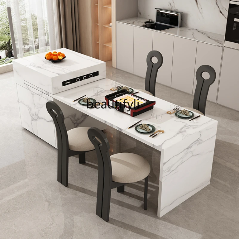 

Island Table One-Piece Dining Table Household Retractable Stone Plate Open Kitchen Light Luxury Center Guide Table