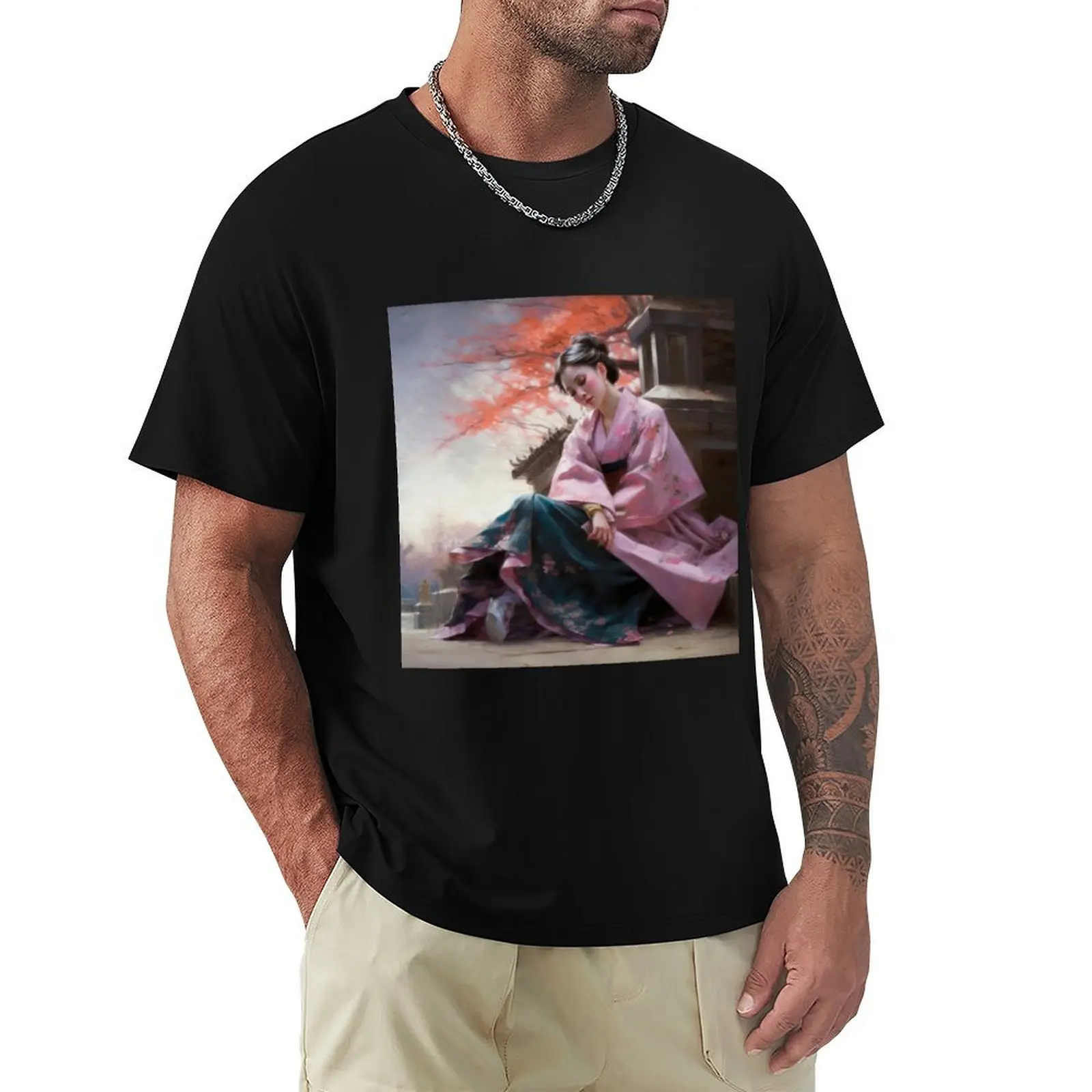 A stunning asian lady enjoying nature under a Japanese Maple tree T-Shirt Work Outdoor T-Shirt for Men
