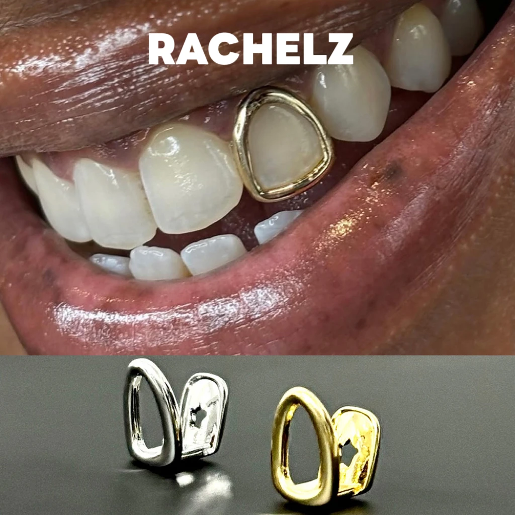 RACHELZ Classic Simple Single Hollow Teeth Grillz Hip Hop Glossy Tooth Caps For Women Men Jewelry Party Gift Dental Grills