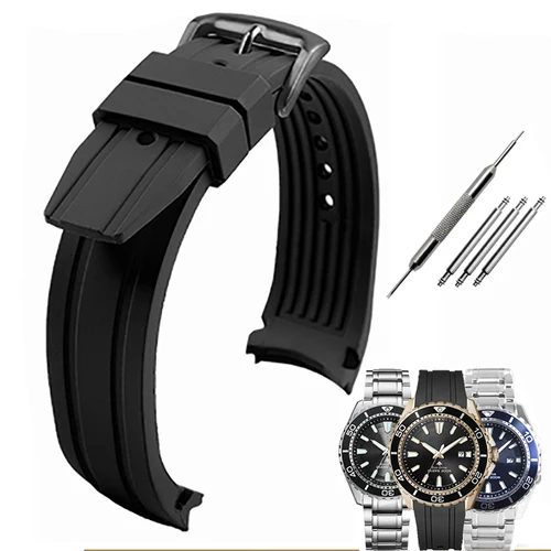 Correa de goma de extremo curvo para reloj Citizen, banda de silicona de 22mm, para energía cinética ligera, BN0190, BN0193, BN0191-80LBN-17E
