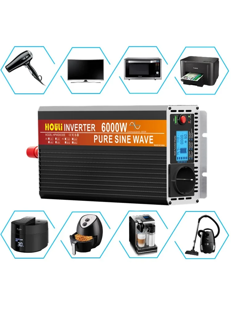 Inversor Onda Pura Conversor 12v 220v 3000w/6000w con Mando a Distancia 1 USB Transformador 12v 230v