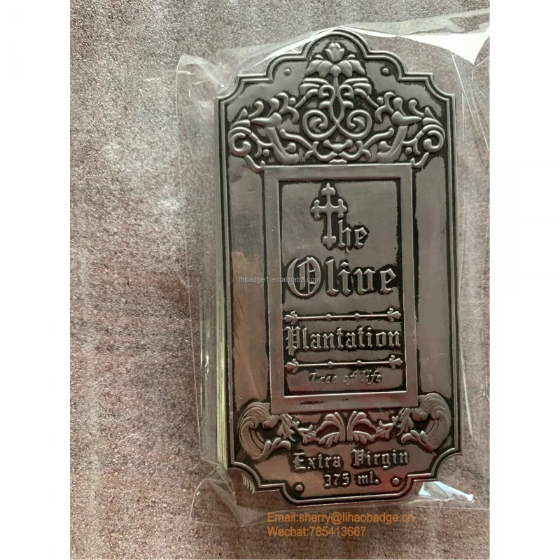 Custom logo engraved color perfume bottle metal label/metal logo for essential oil bottle