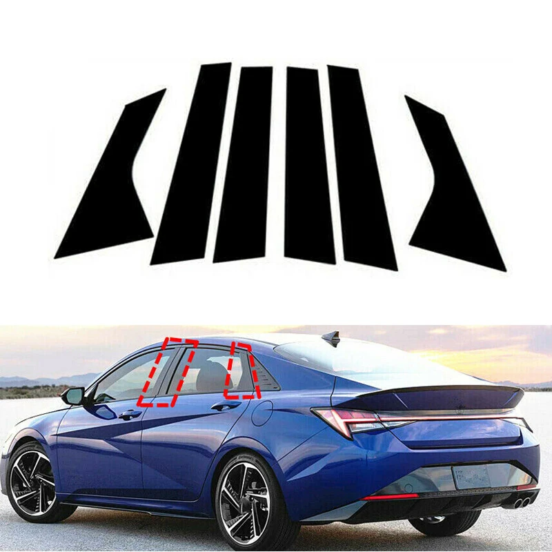 6Pcs Car Window Pillar Posts Door Trims Cover Stickers Glossy Black Accessories for Hyundai Elantra/Avante 2021 2022 2023