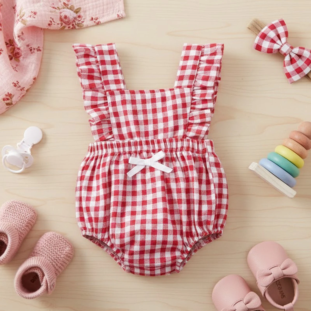 Baby Girls Onesies Clothing Princess Toddler Bodysuits Bow Summer Cotton Plaid Cute