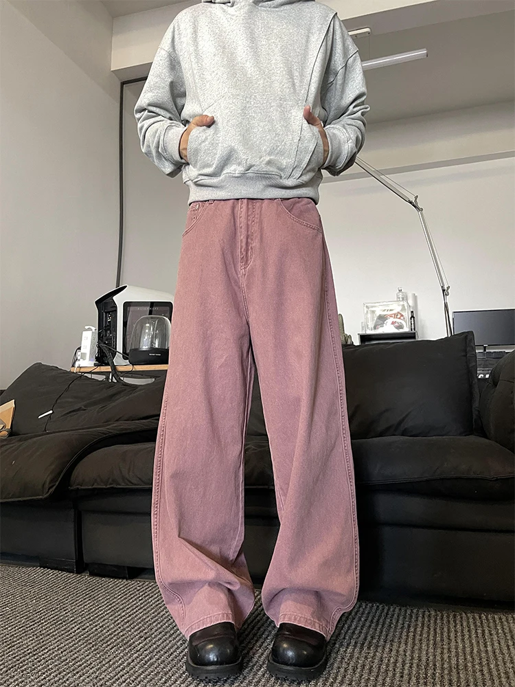 

Pink Denim Jeans Men's Spring Autumn Sle American High Street Retro Pants High End Clean Fit Straight Leg Long Trousers