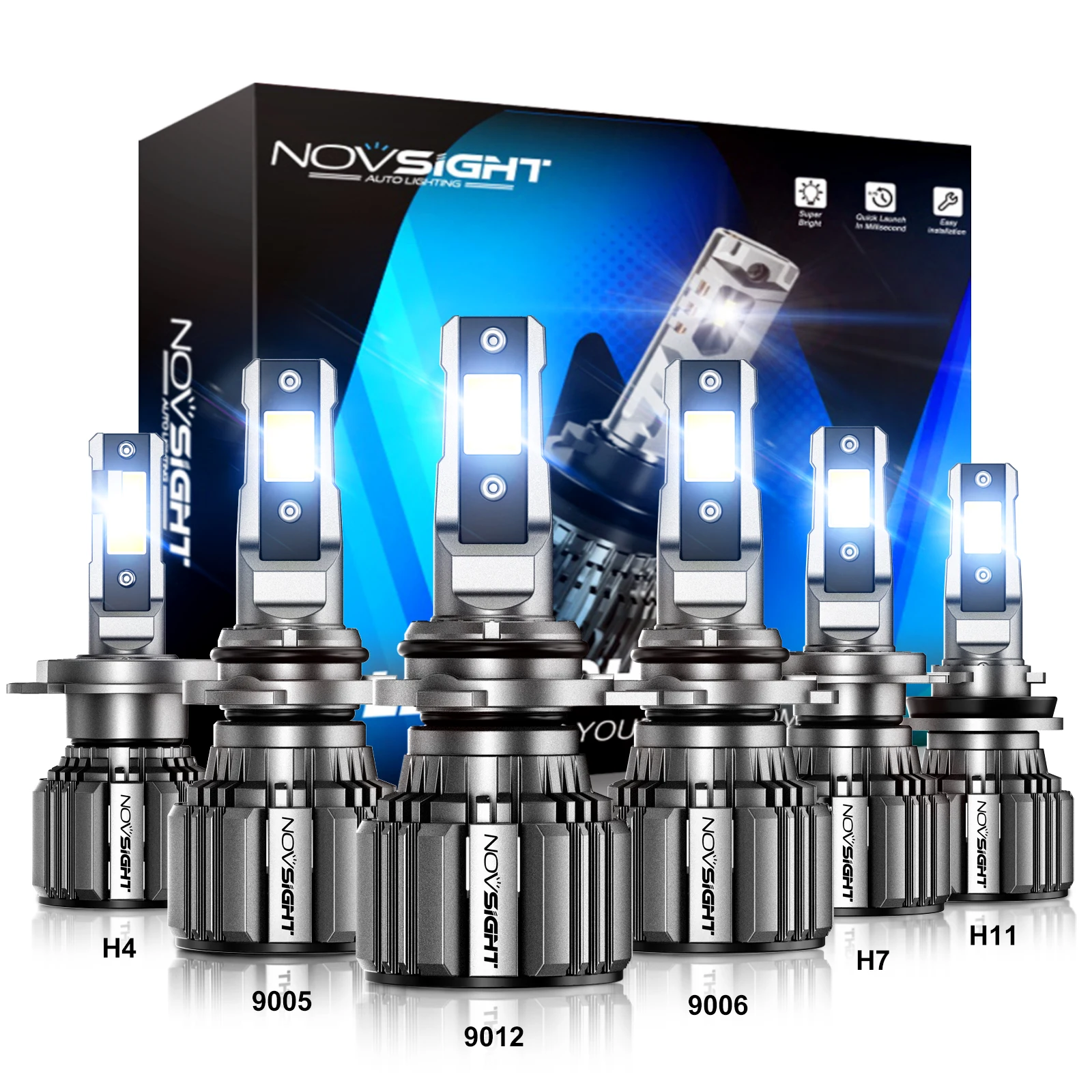 NOVSIGHT N74 H4 LED Headlight For Car 9012 H1 H3 H7 H11 9005 9006 6500K 15000LM 75W 9-32V LED Auto Headlamp Fog Light Bulbs