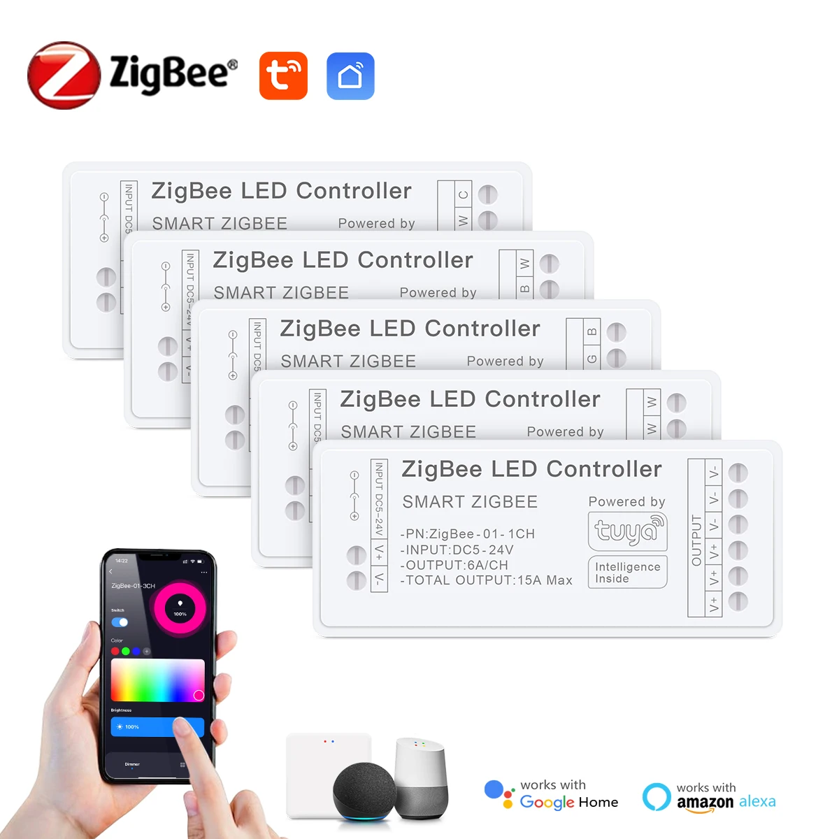 

Светодиодная лента Zigbee 3,0 CCT RGB RGBW с регулируемой яркостью, контроллер с голосовым управлением, работает с мостом шлюза Tuya SmartThings