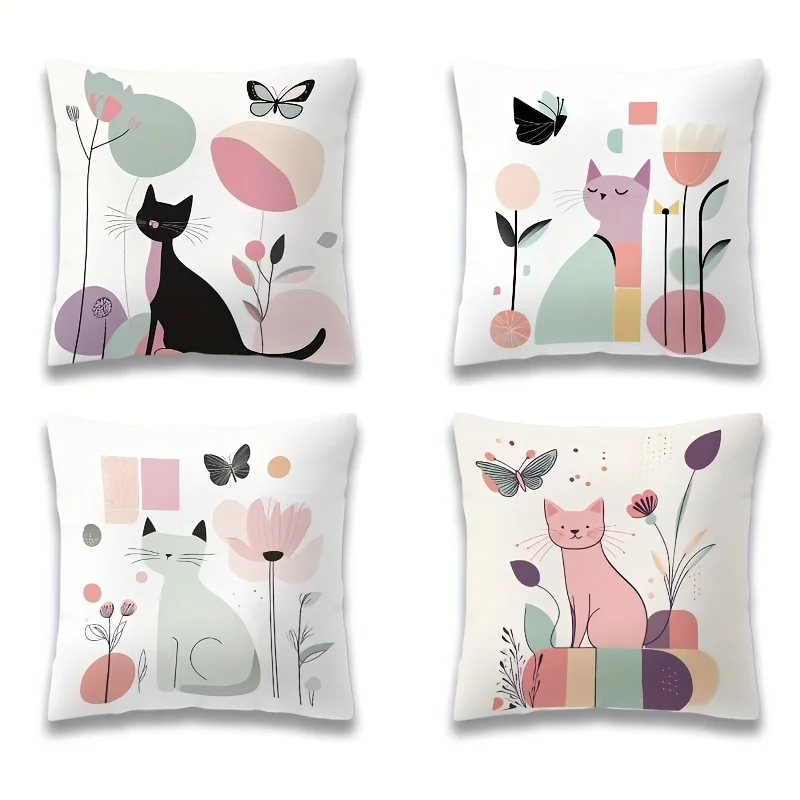 4pc Mid Century Modern Throw Pillow Covers Featuring Abstract Floral And Geometric Design for Couch And Outdoor Decor Pillowcase