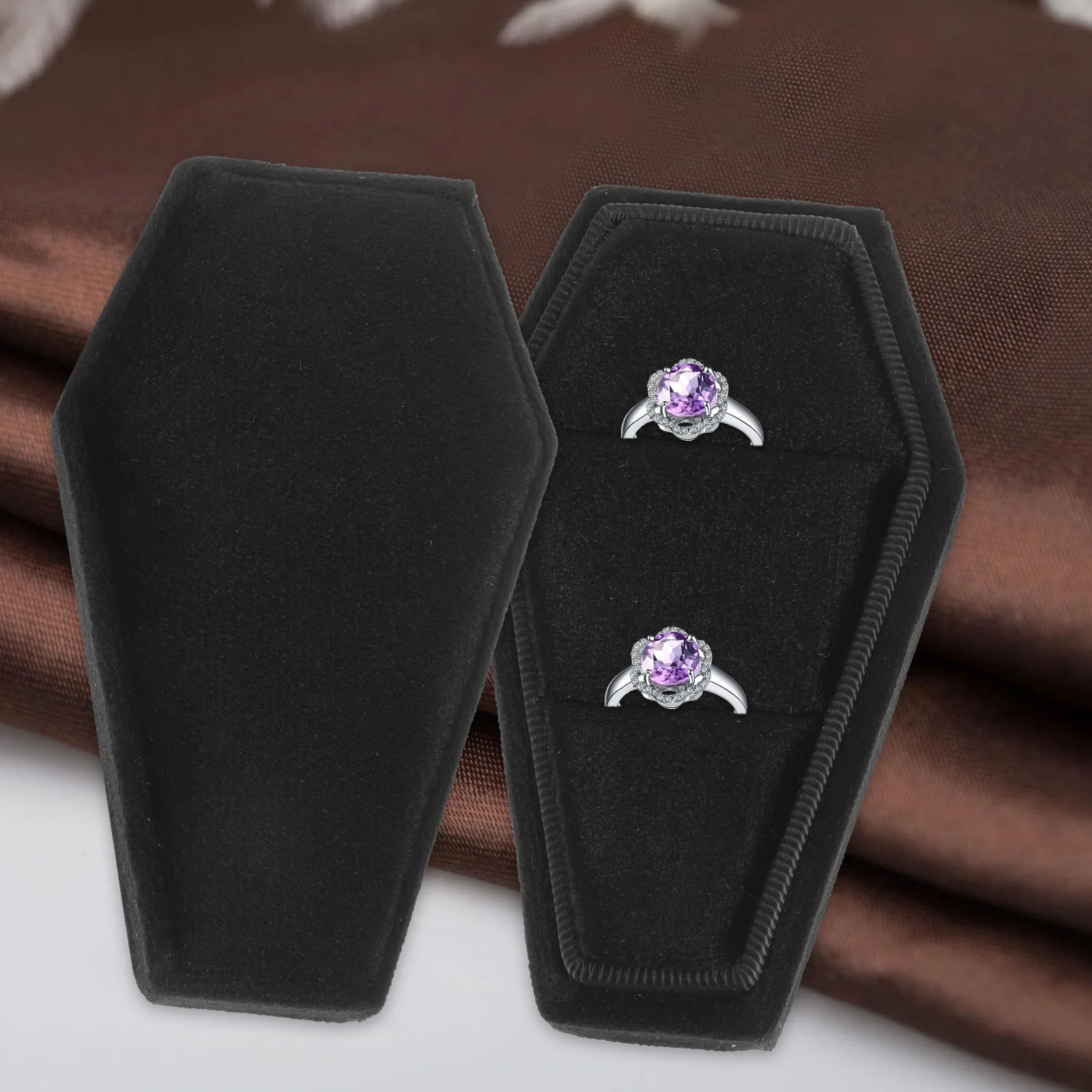 Coffin Shaped Ring Box Small Jewelry Boxes Holder Decorations Gift Halloween Case Abs Flannel Earring