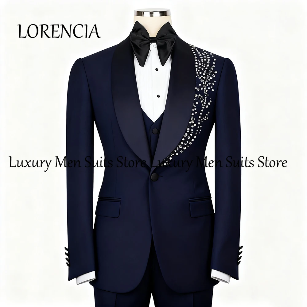 

Элегантные ювелирные костюмы для мужчин, комплект из трех предметов, двубортный смокинг для свадебной вечеринки, жениха, индивидуальный пиджак, брюки, жилет trajes de novio