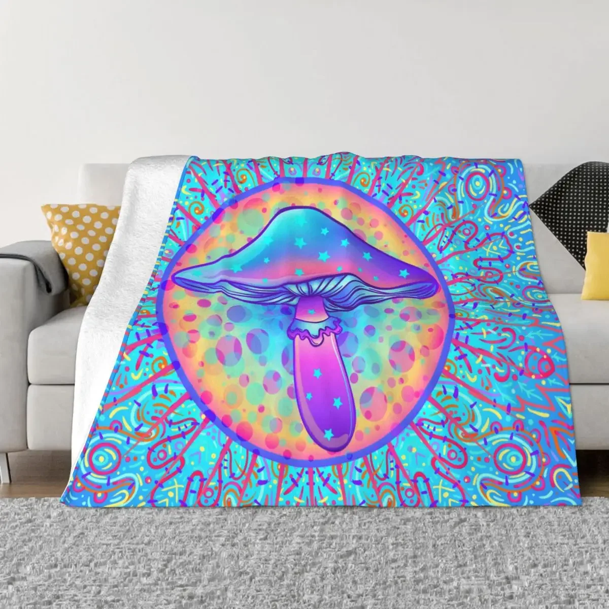 매직 버섯 니트 담요 양털 사이키델릭 히피, 슈퍼 따뜻한 던지기 담요, 자동차 소파, 침실 이불