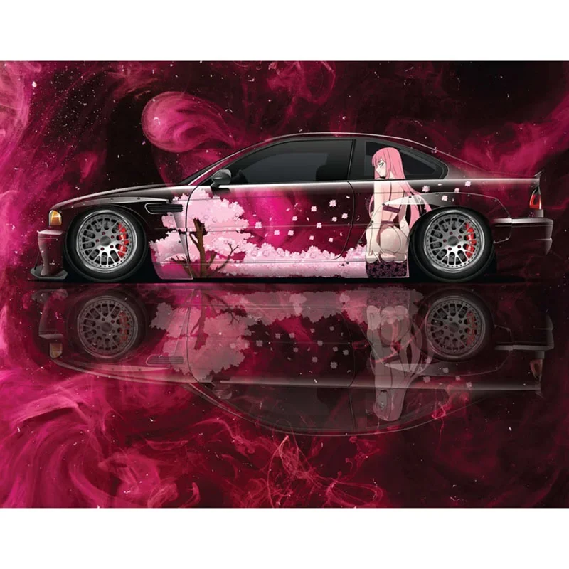 Anime Vehicle Livery Japanese Theme Side Car Wrap Cast Vinyl Wrap Universal Size Premium Pink Anime Car Sticker