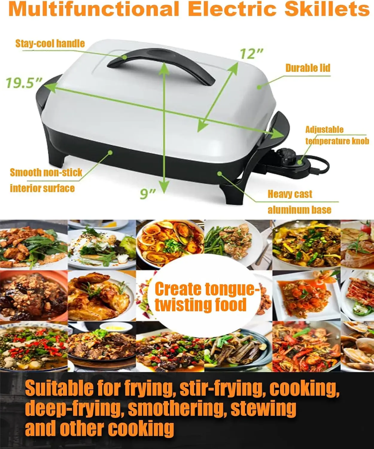 Electric Skillet - Roasts, fries, grills, stews, bakes, and makes one-dish meals.