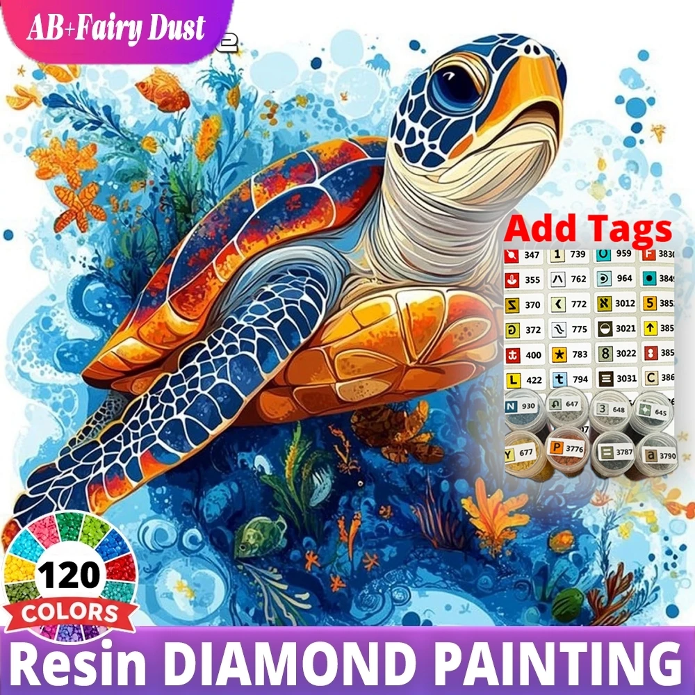 120 Color Resin AB Fairy Dust DIY Diamond Mosaic Ocean Wildlife Full Square Round Painting Sea Turtle Coral Reef Decor For Home