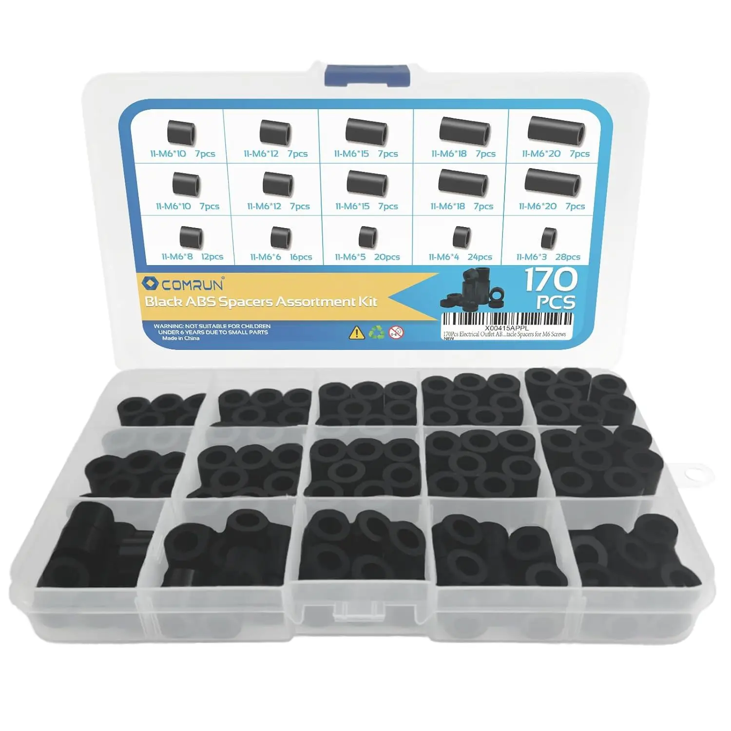 170PCS Power Socket ABS Spacer Gasket M6 Switch Socket Non Threaded Assortment Kit