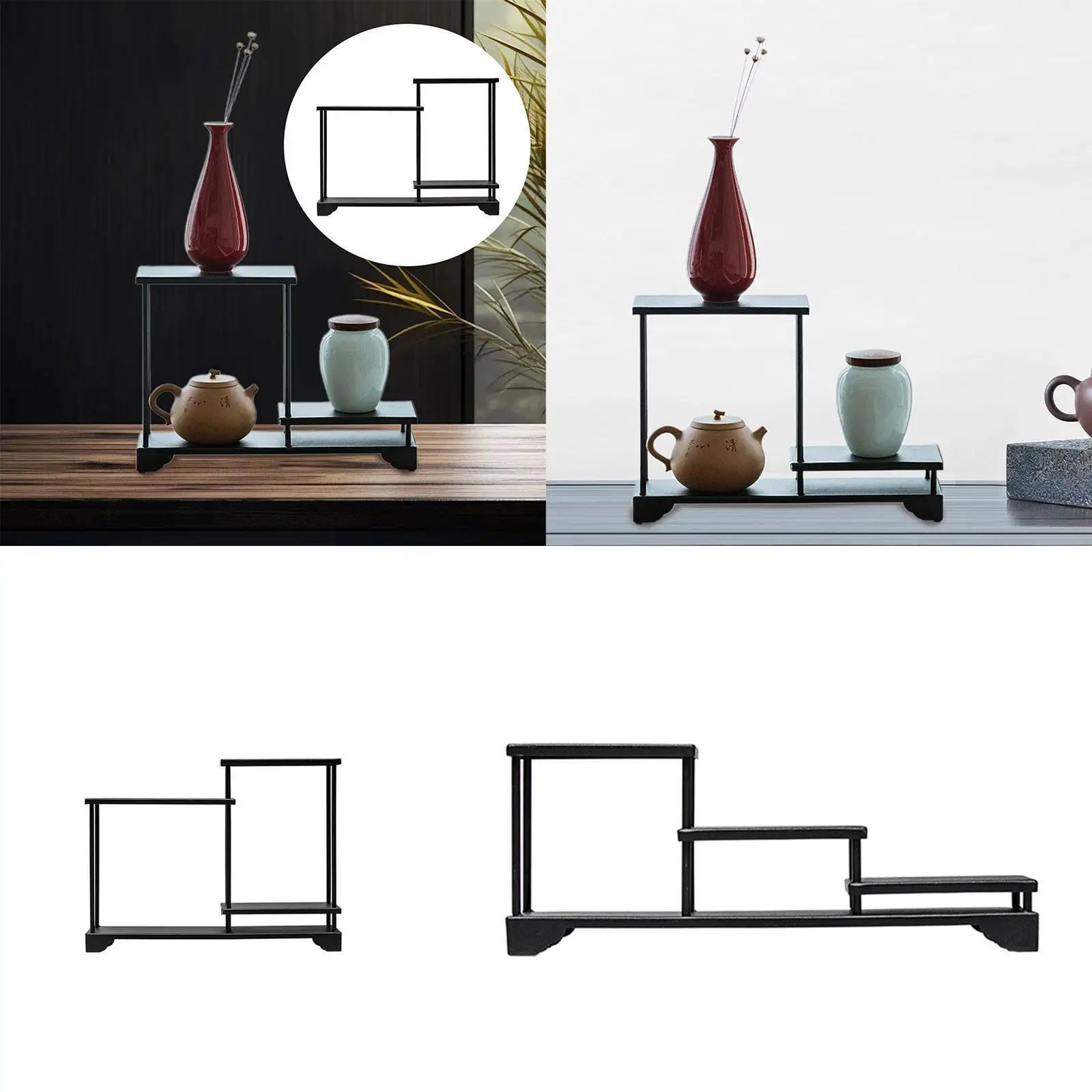 차 세트 스토리지 랙 Teaware 디스플레이 선반 기숙사 농가 호텔 주방 사무실을위한 경량 금속 탁상 주최자 선반