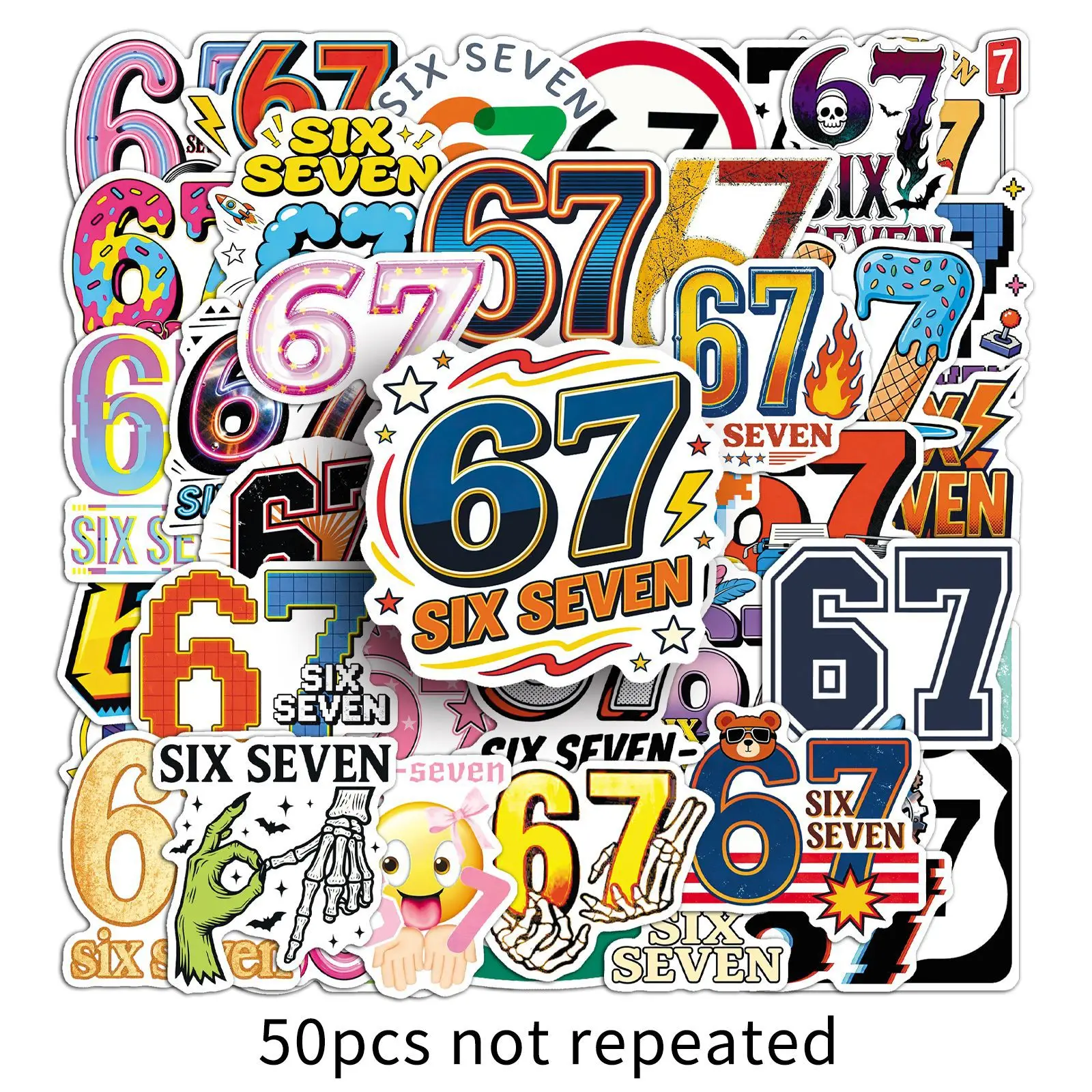 50PCS Six Seven Boys Meme Stickers Pack Trendy Cute Funny Cartoon Number 67 Stickers for Laptop Phone Notebook Water Bottle image 2