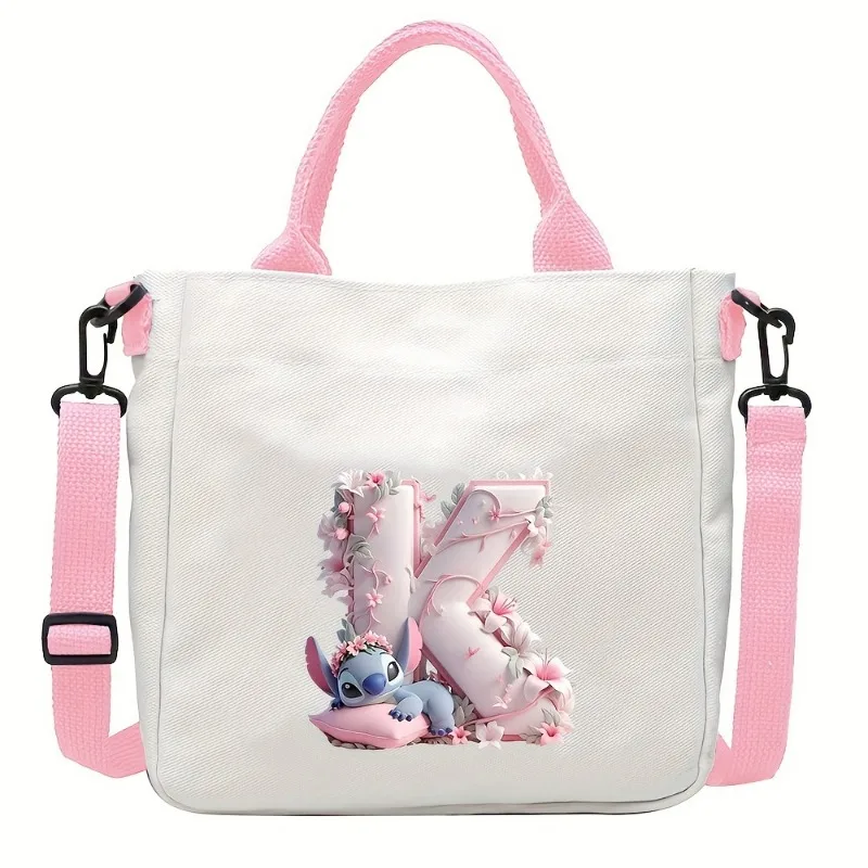 Neue Rosa Disney Stich Brief Drucken Leinwand Umhängetasche Erwachsene Messenger Pack Outdoor Tragbare Abnehmbare Schulter Gurt Handtasche