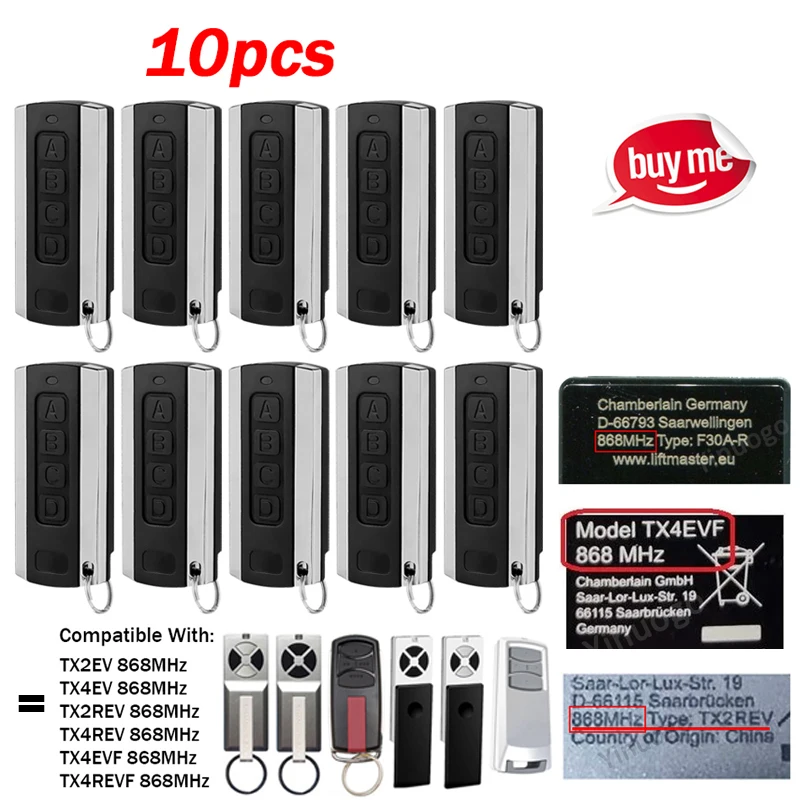 10 pz Sostituzione LiftMaster TX4EVF TX2EV TX4EV Chamberlain TX4REVF TX2REV TX4REV 868 MHz Porta Del Garage Telecomando Apri del Cancello