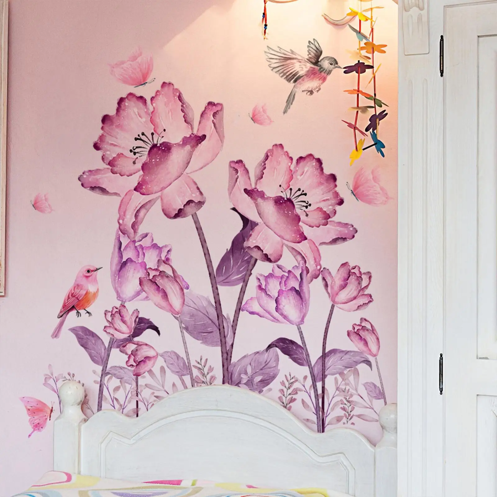 

2Pcs PVC Wallpapers Office Removable Art Mural Flower Wall Sticker Decals