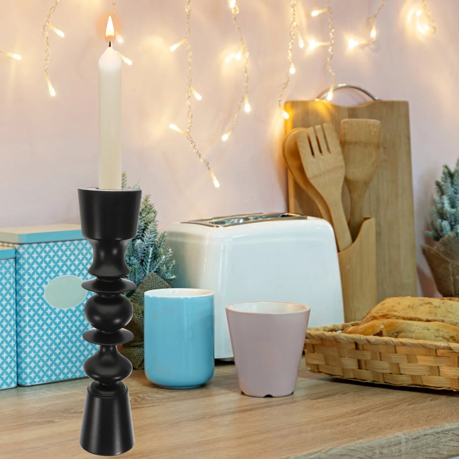 

Wooden Candlestick Craft Retro Design Natural Tabletop Decor For Home Wedding Party Rustic Holder