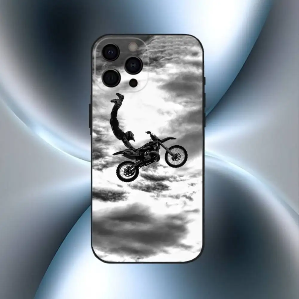 M-Motocross M-Motorfiets Crossmotoren Telefoonhoesje voor iPhone17,16,15,14,13,12,11 Plus, Pro Max Zachte zwarte hoes