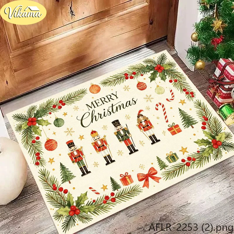 VIKAMA Merry Christmas Doormat, Ballet Girl Nutcracker Rug, Non-Slip Entryway Mat, Cute Holiday Door Mat for Home Indoor Decor